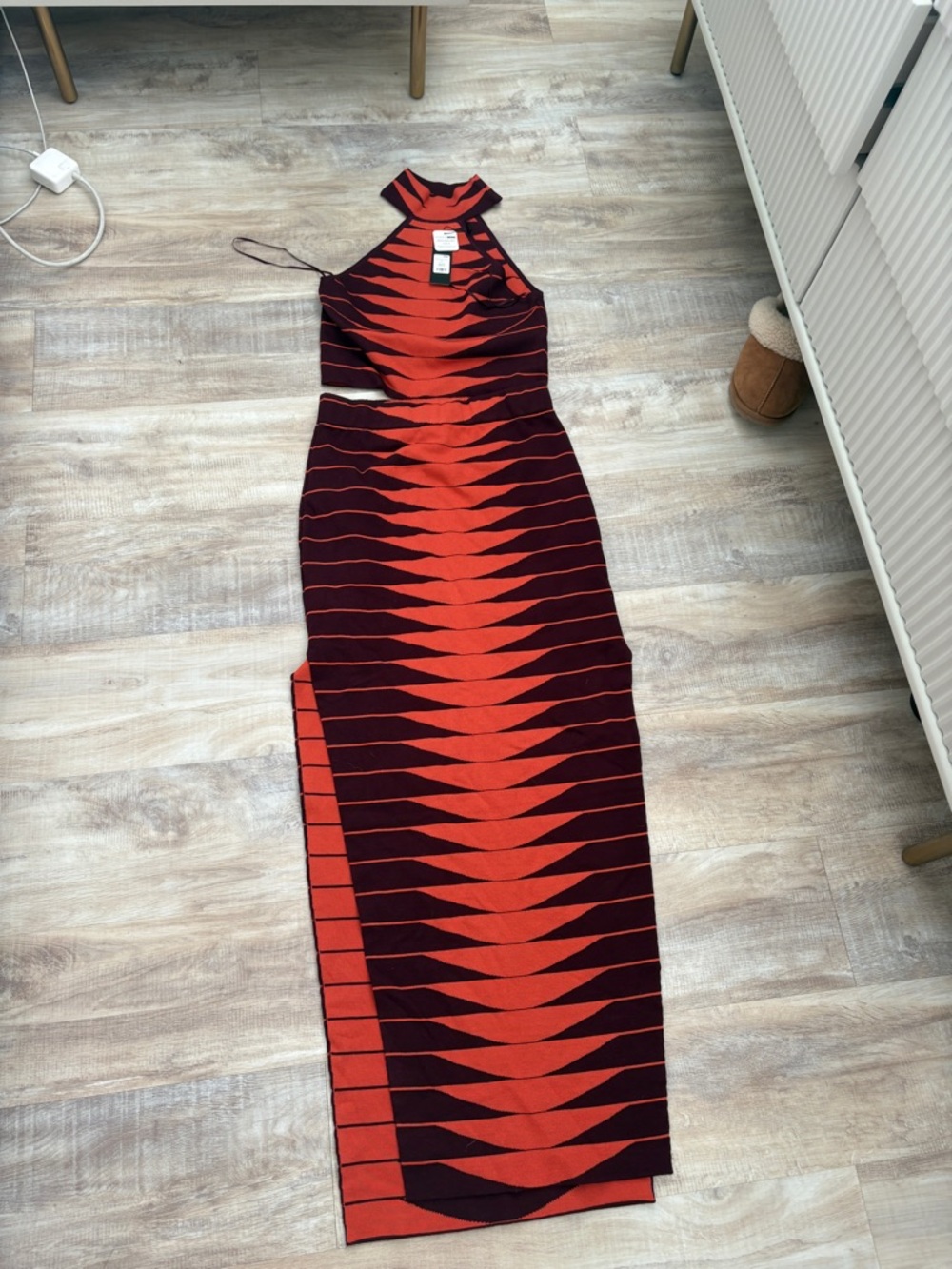 Red Geometric Halter Set